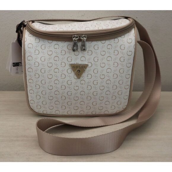 GUESS V7200069 White/Taupe Junction Travel Zip Around Lunch Box w/Carrying Strap - Picture 14 of 14
